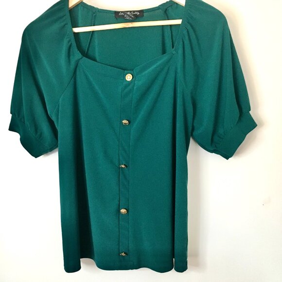 Elie McCarthy,  Dark Green Top, Petite Medium - Picture 2 of 5